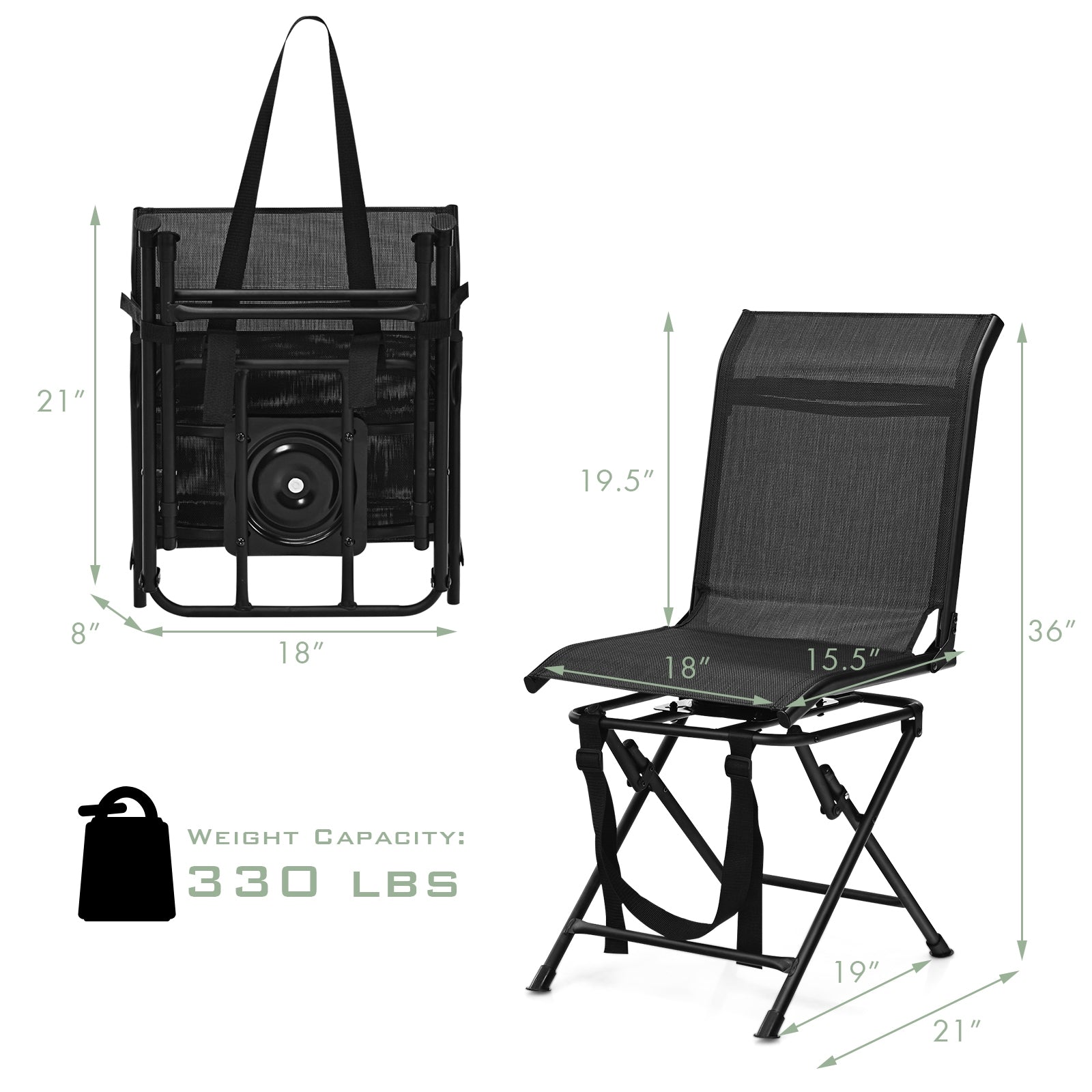All weather Outdoor Foldable 360 Degree Swivel Chair with Iron Frame - Energize Trek