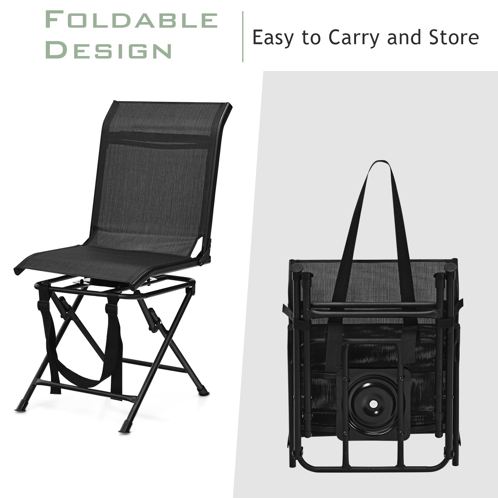 All weather Outdoor Foldable 360 Degree Swivel Chair with Iron Frame - Energize Trek