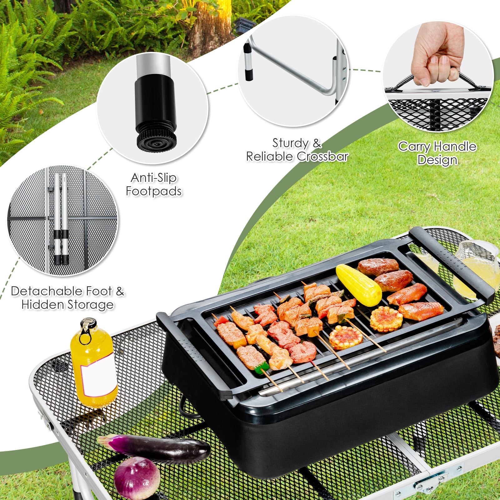 Aluminum Grill Table with Iron Mesh Top-Silver - Energize Trek