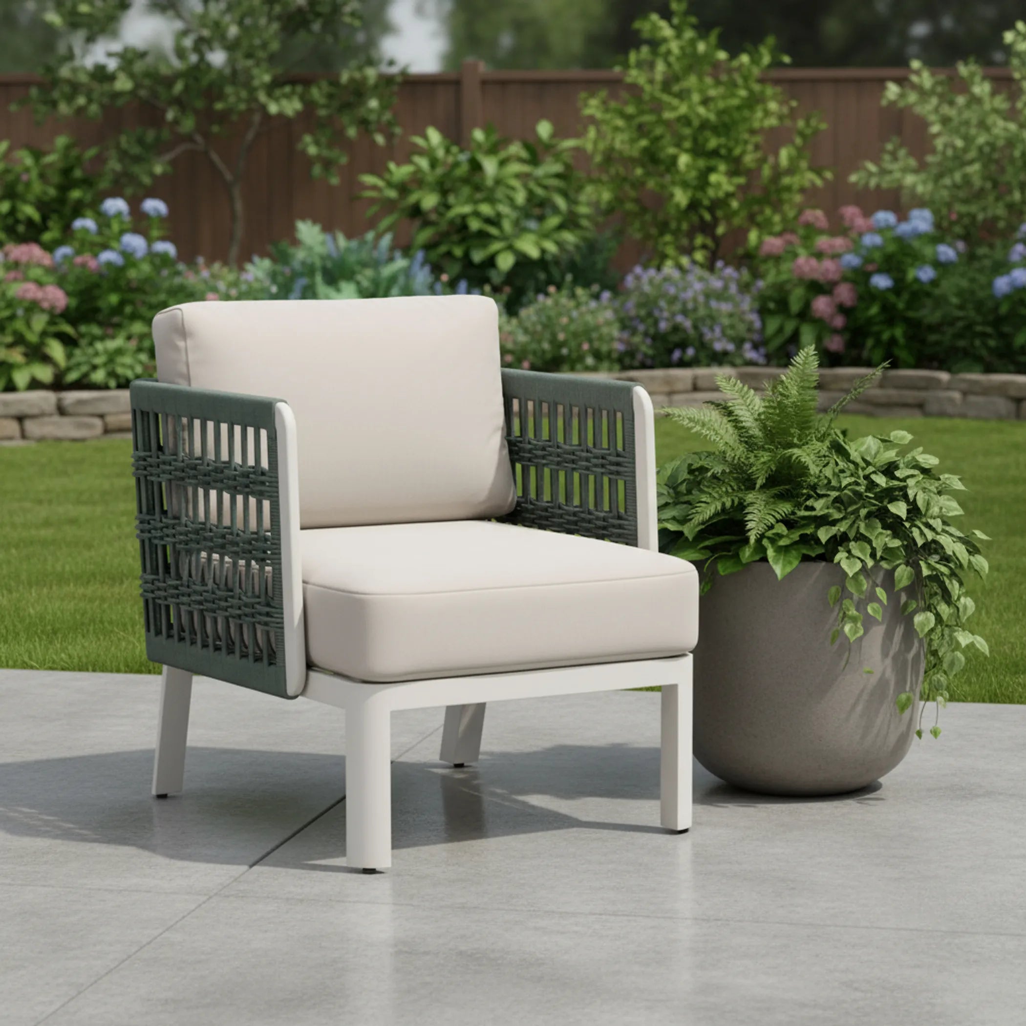 Aluminum Outdoor Accent Chair with White Cushion - Energize Trek