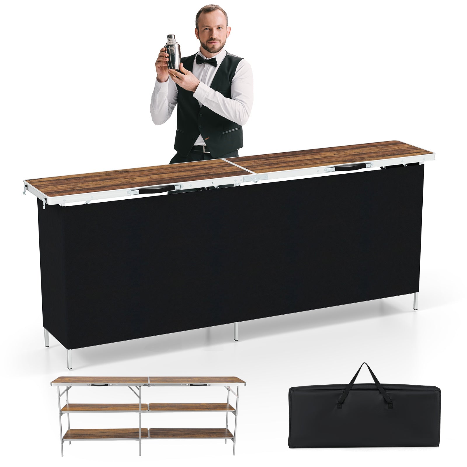 Aluminum Portable Picnic Table with 2-Tier Open Shelves and Spacious Tabletop - Energize Trek