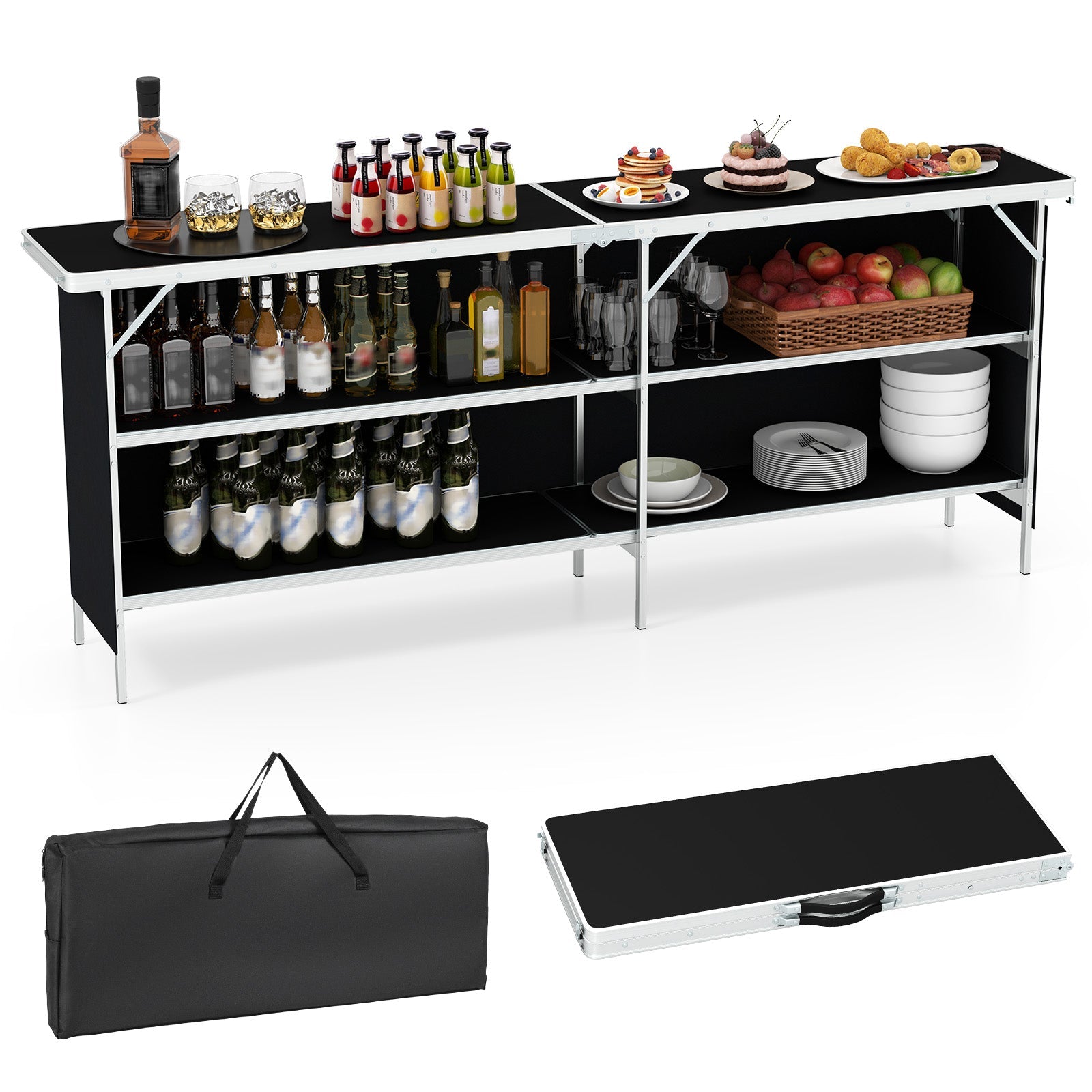 Aluminum Portable Picnic Table with 2-Tier Open Shelves and Spacious Tabletop - Energize Trek