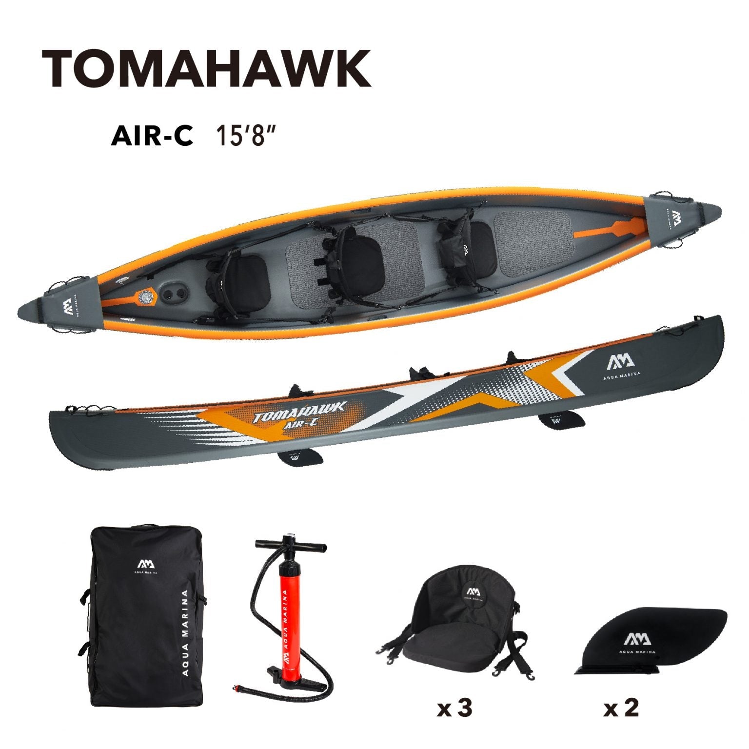 Aqua Marina TOMAHAWK AIR-C 15'8" Inflatable High Pressure Speed Kayak / Canoe - Energize Trek