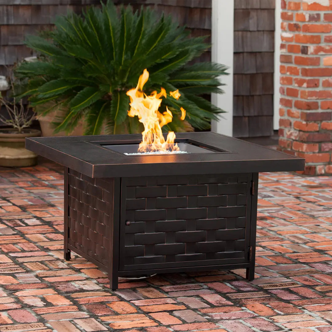 Armstrong 42" Square Basketweave Aluminum Convertible Gas Fire Pit Table - Energize Trek