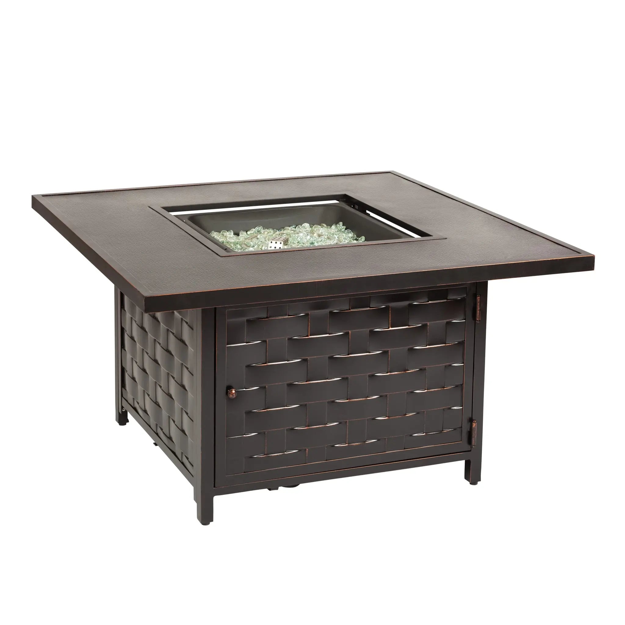 Armstrong 42" Square Basketweave Aluminum Convertible Gas Fire Pit Table - Energize Trek