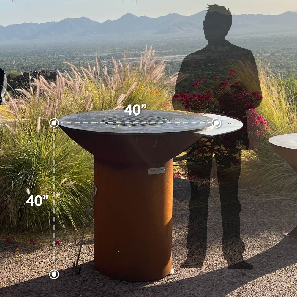 Arteflame Classic 40″ — Round Base Flat-Top Grill & Fire Bowl (CORTEN Steel) - Energize Trek