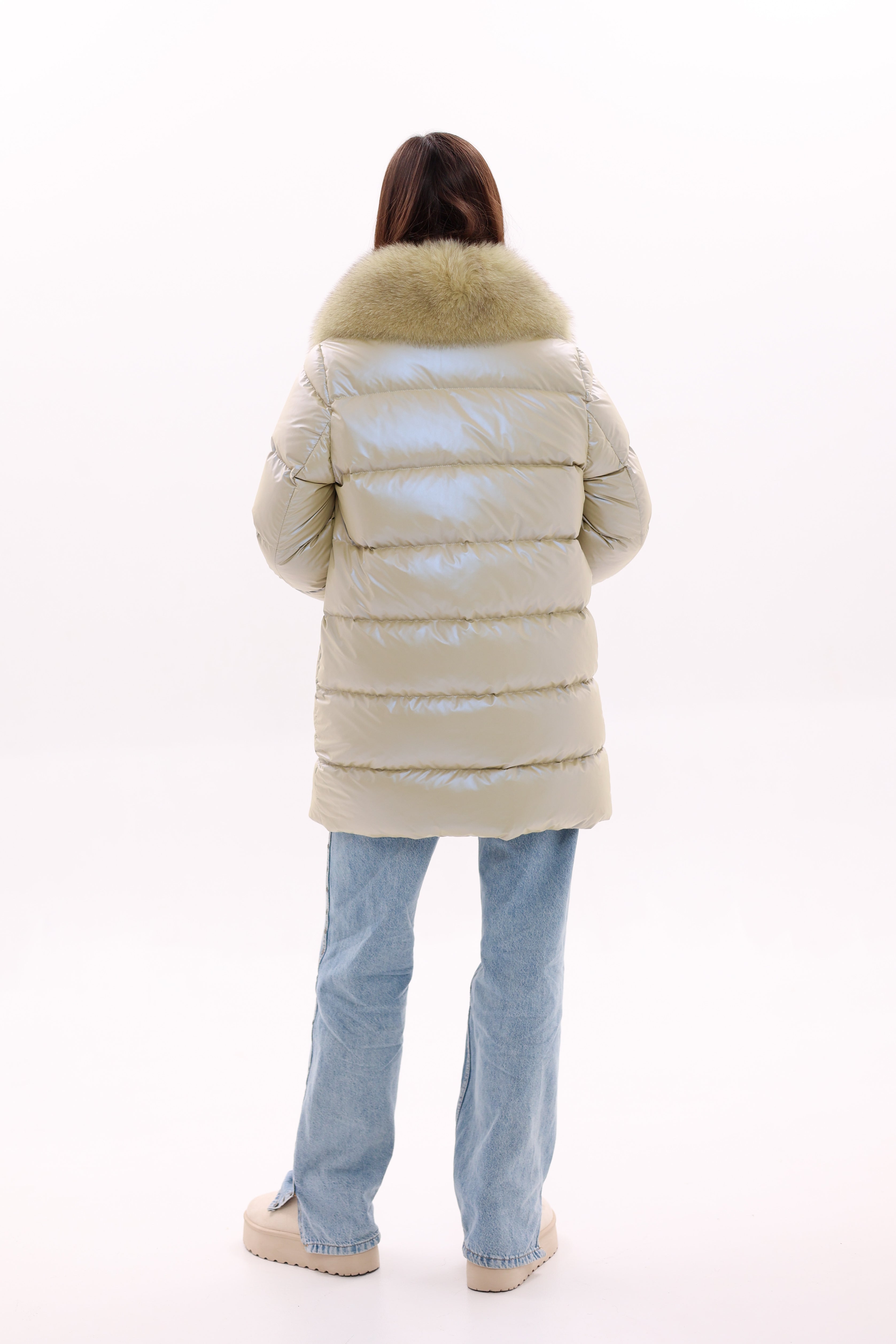 Genuine Fox Fur Down Coat with Fur Trim Mittens - Energize Trek