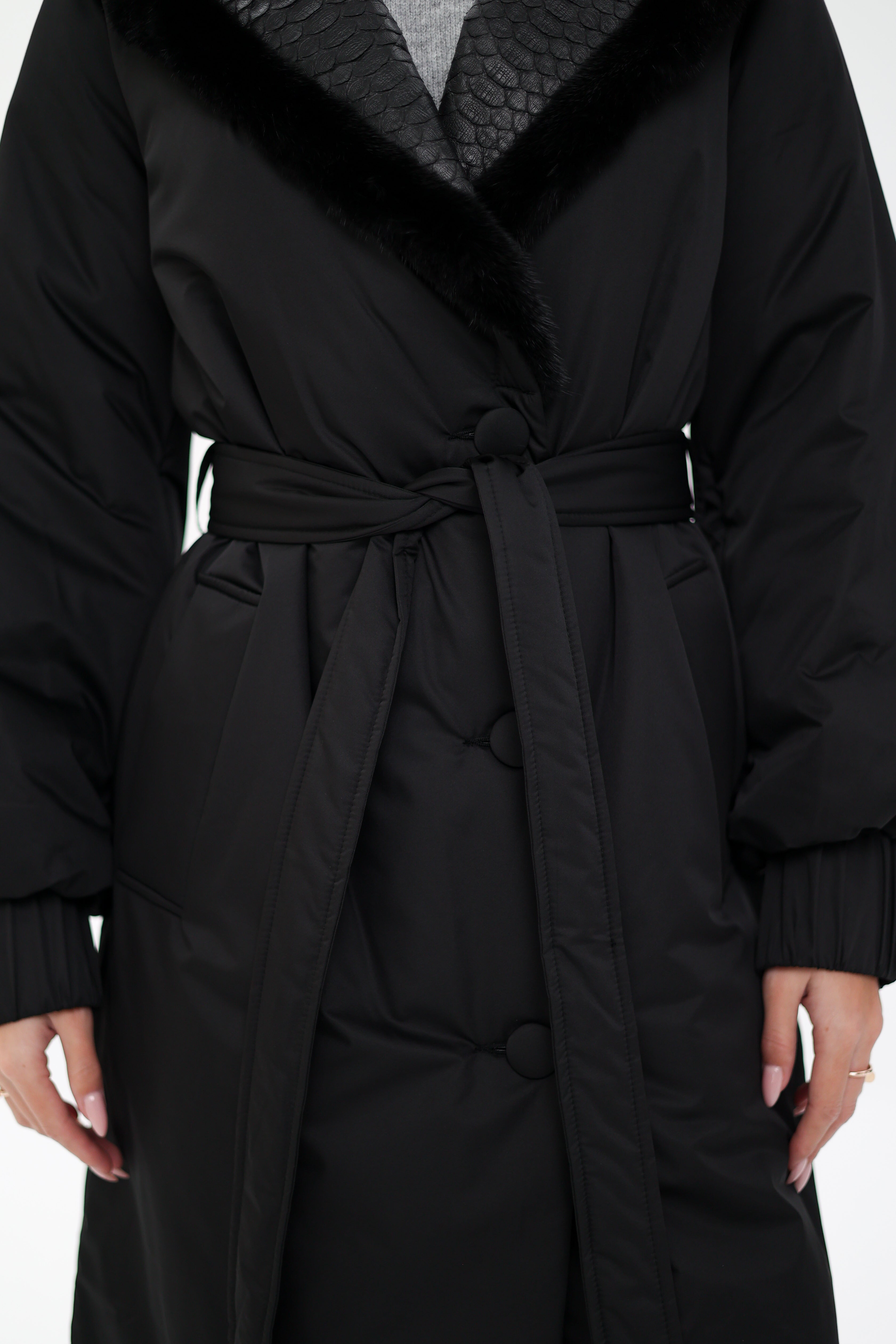 Genuine Mink Fur Real Python Leather Trim Coat - Energize Trek