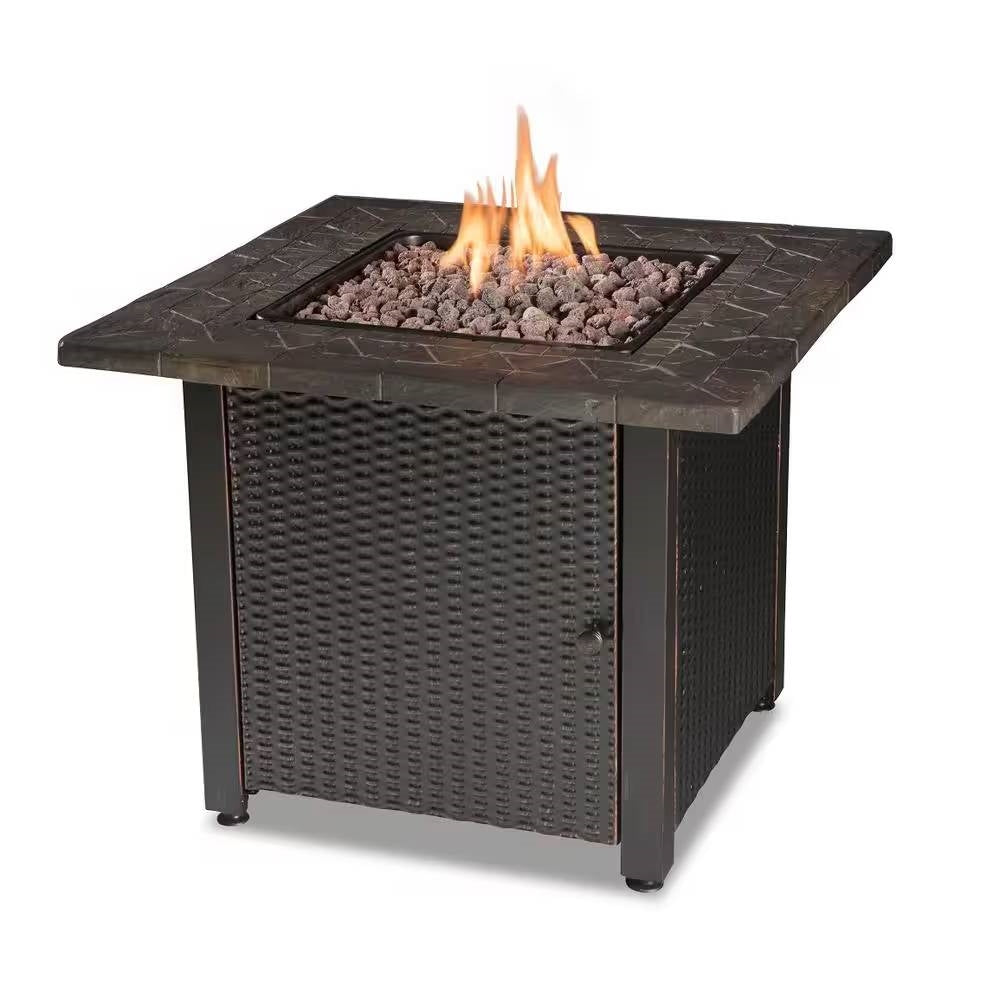 30-inch Outdoor Bronze LP Propane Gas Fire Pit with Lava Rocks and Cover - Energize Trek