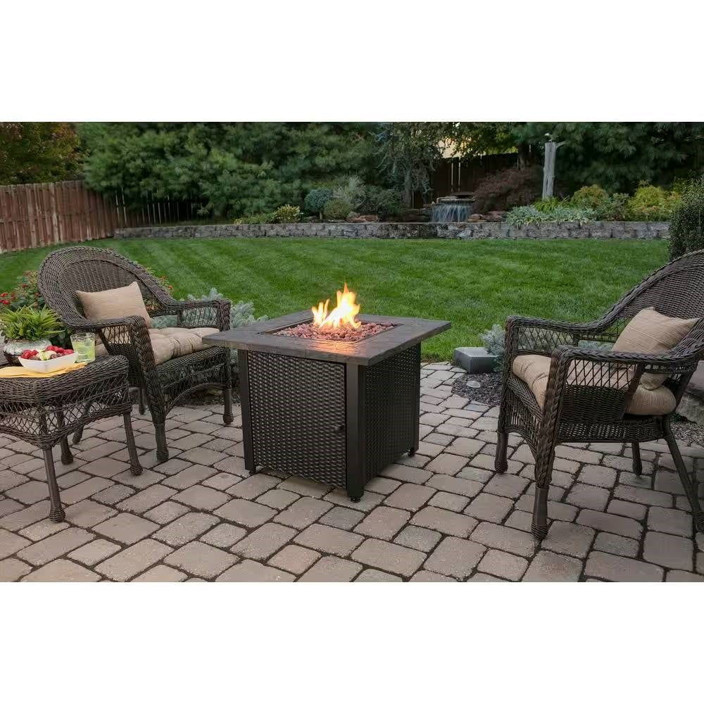 30-inch Outdoor Bronze LP Propane Gas Fire Pit with Lava Rocks and Cover - Energize Trek