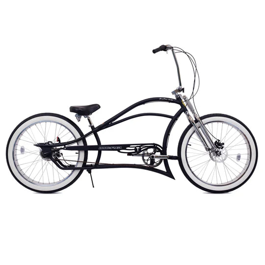MICARGI 26" Stretch Bike Dual Suspension Classical Spring Fork STURMEY ARCHER SX-RK3 Inter-3 Speed Rear Hub Disc Brake, Black Rims 26 x 80mm, White wall Tires 26"x3.0, Hi-Rise CP Handlebar 230x600x22.2x7/8" - Energize Trek
