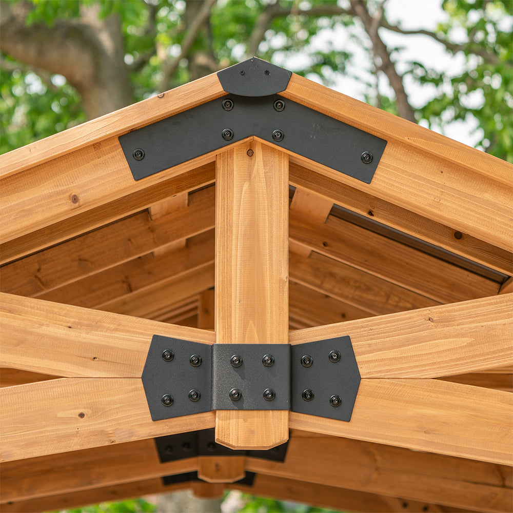 [12x20FT] BYD Premium All Cedar Wooden Carport Pavilion Gazebo With Sloped Hardtop Steel Roof (92758314) - Energize Trek