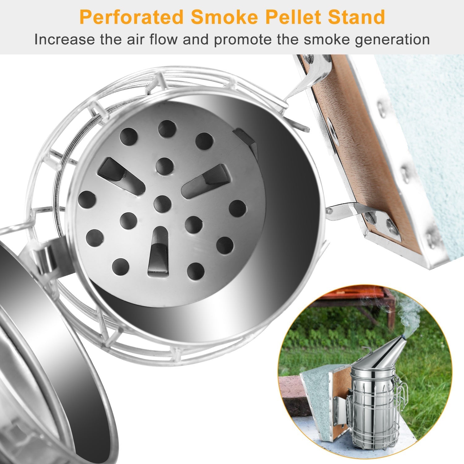 Bee Hive Smoker 11-Inch Heavy Duty Stainless Steel with Metal Heat Shield Storage Hook Beekeeping Equipment Tool - Energize Trek