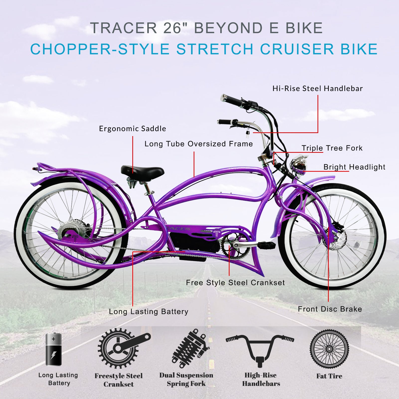 TRACER 26"Stretch E-BIKE 800W 48V