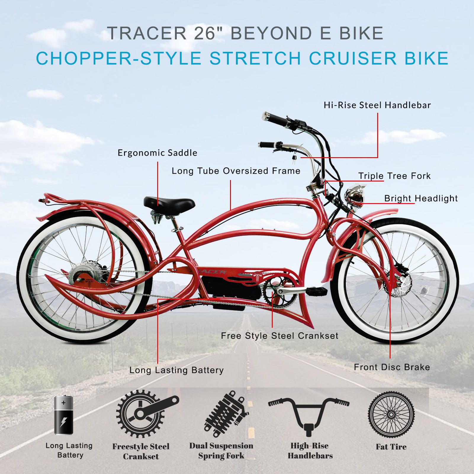 TRACER 26"Stretch E-BIKE 800W 48V