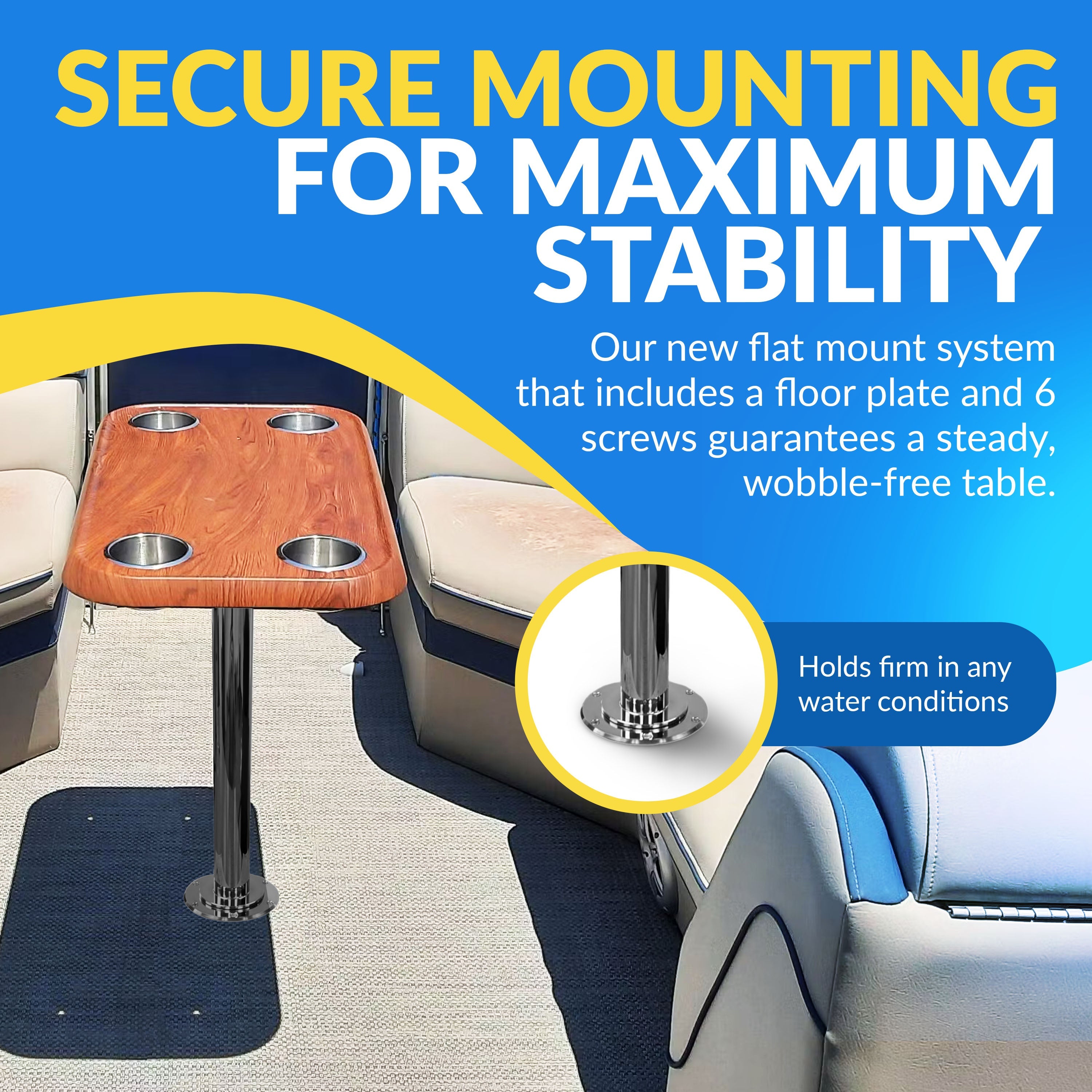 Boat Table Set - 6" Flush Mount Floor Plate / Anti Wobble (6 colors) - Energize Trek