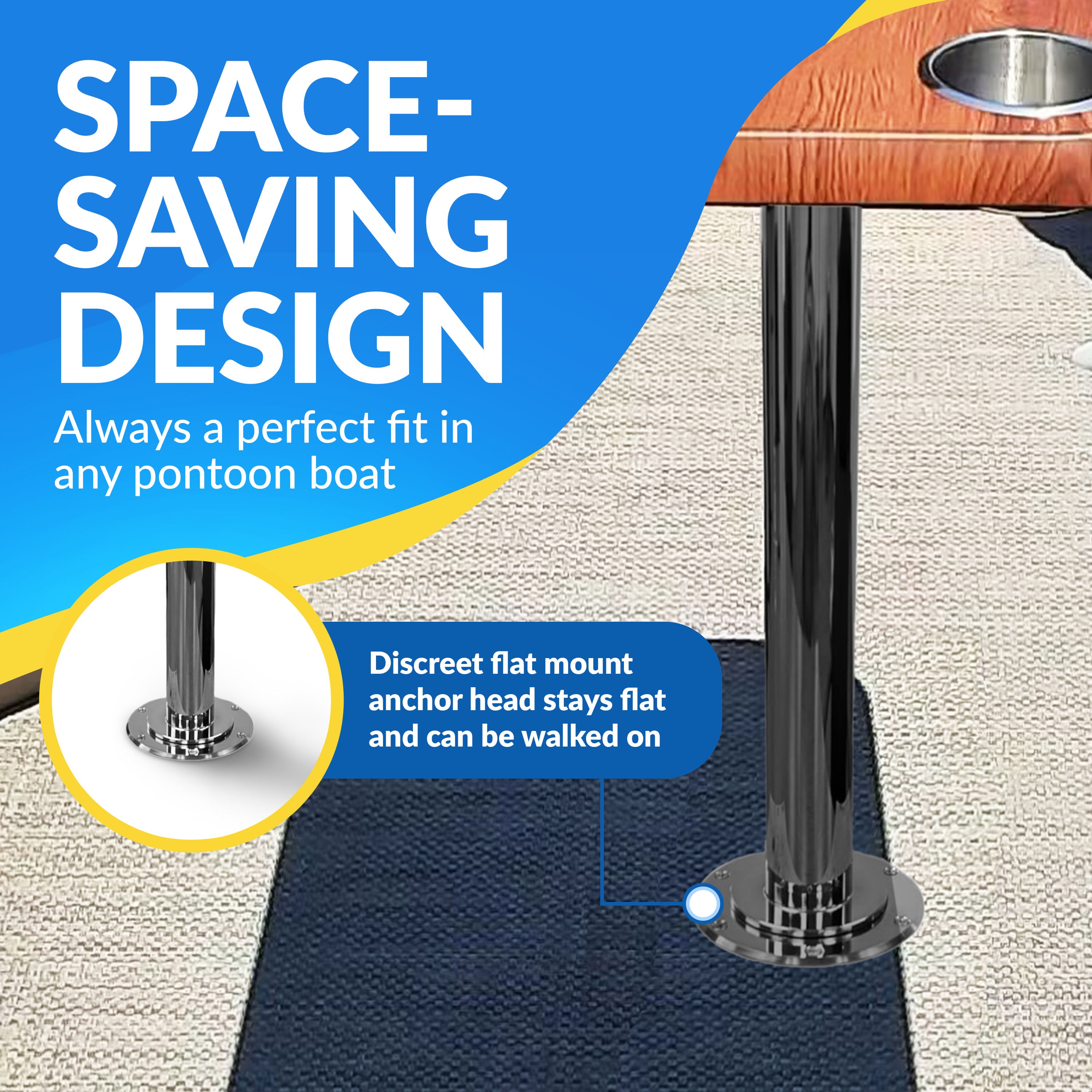 Boat Table Set - 6" Flush Mount Floor Plate / Anti Wobble (6 colors) - Energize Trek