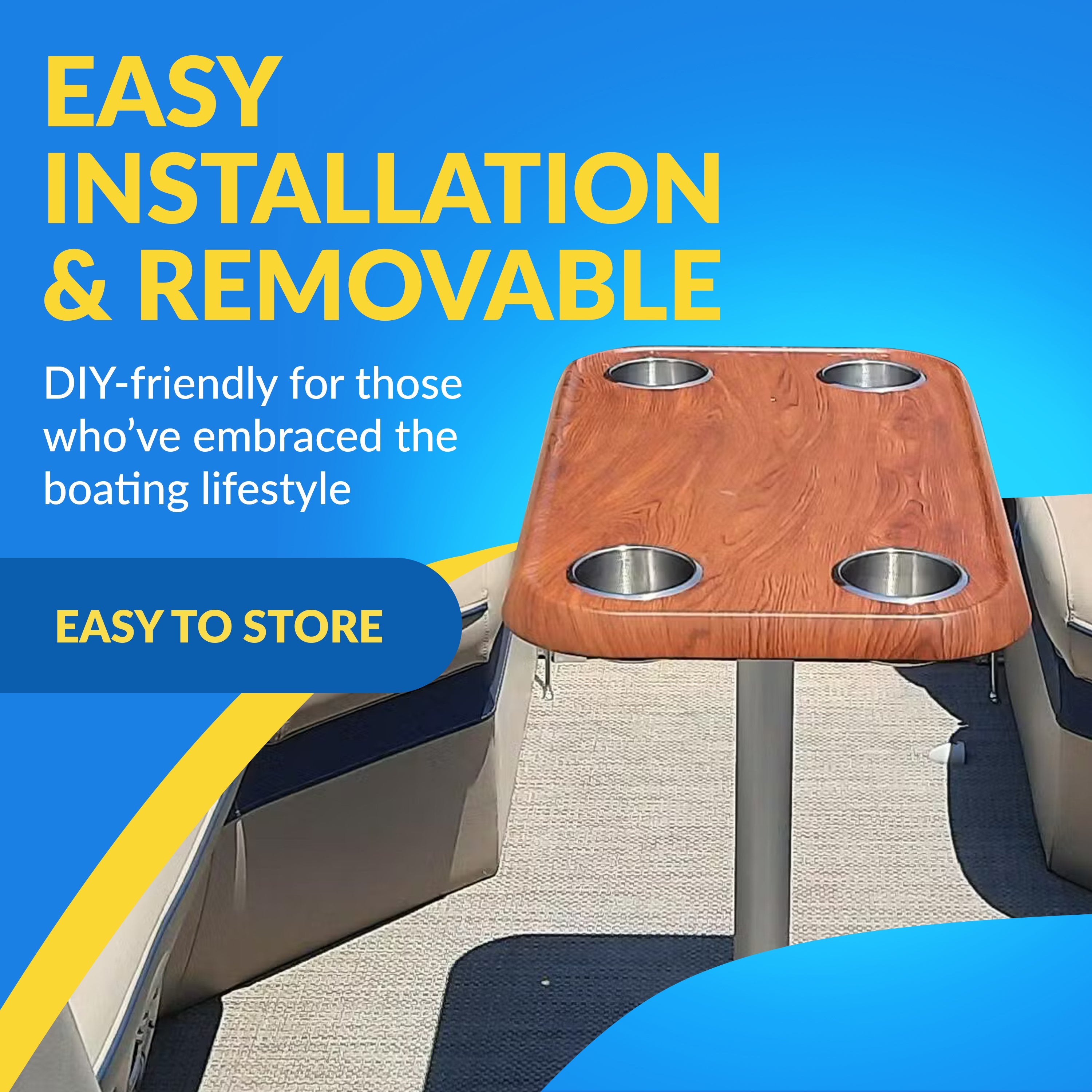 Boat Table Set - 6" Flush Mount Floor Plate / Anti Wobble (6 colors) - Energize Trek