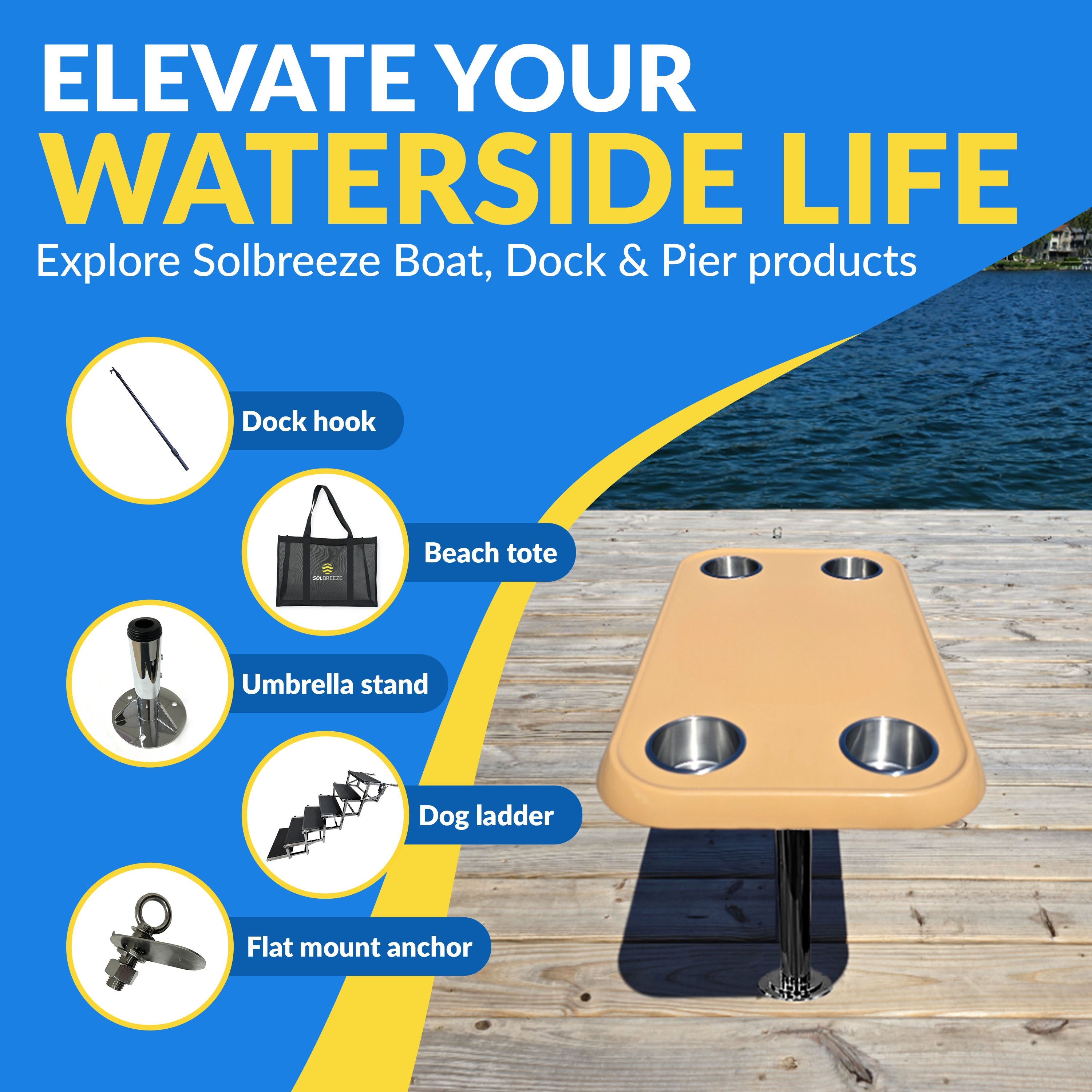 Boat Table Set - 6" Flush Mount Floor Plate / Anti Wobble (6 colors) - Energize Trek
