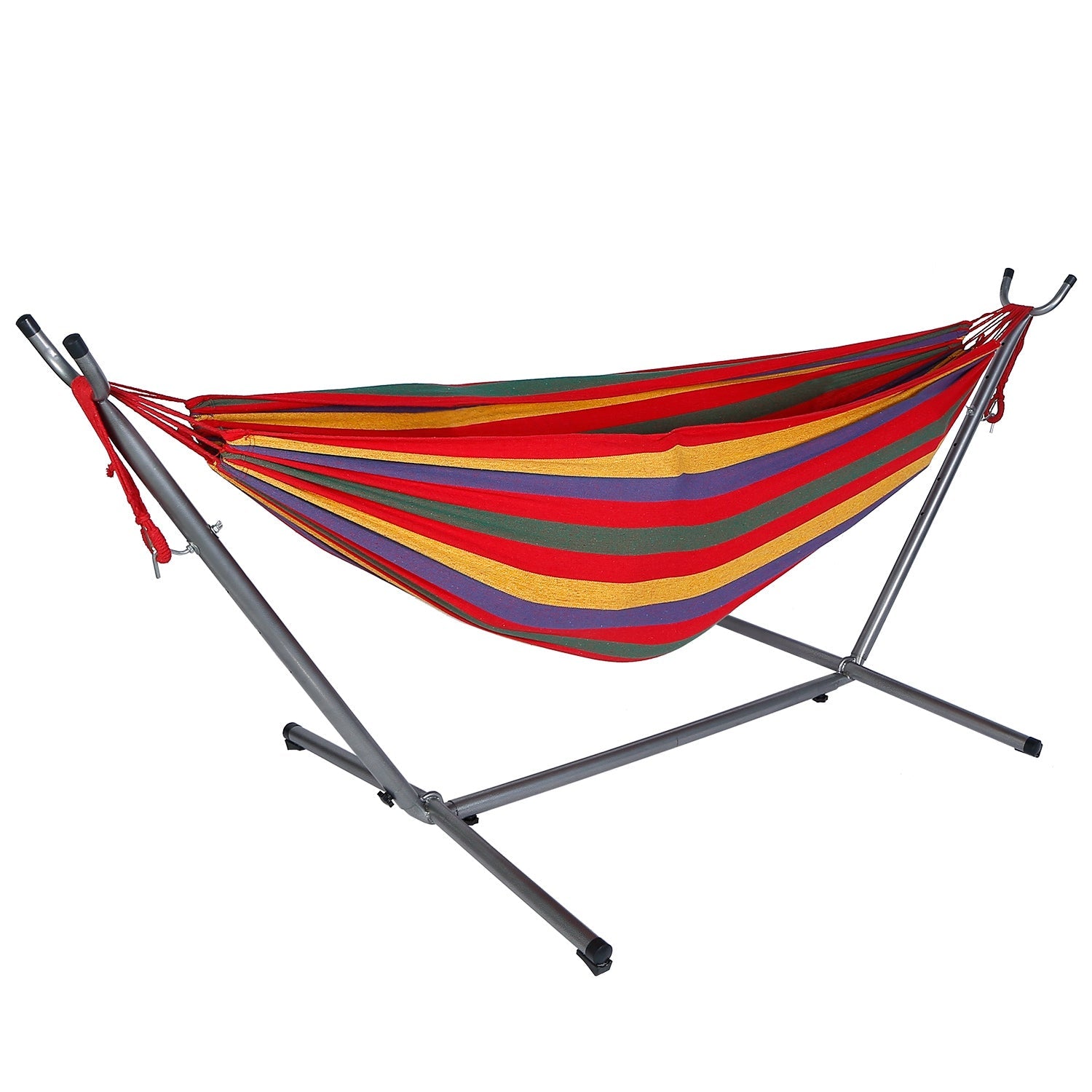 Brazilian Double Hammock 2-Person Steel Canvas Stand Hammock Bed w/ Portable Carrying Case For Patio Beach Yard 661 LBS Max Load - Energize Trek