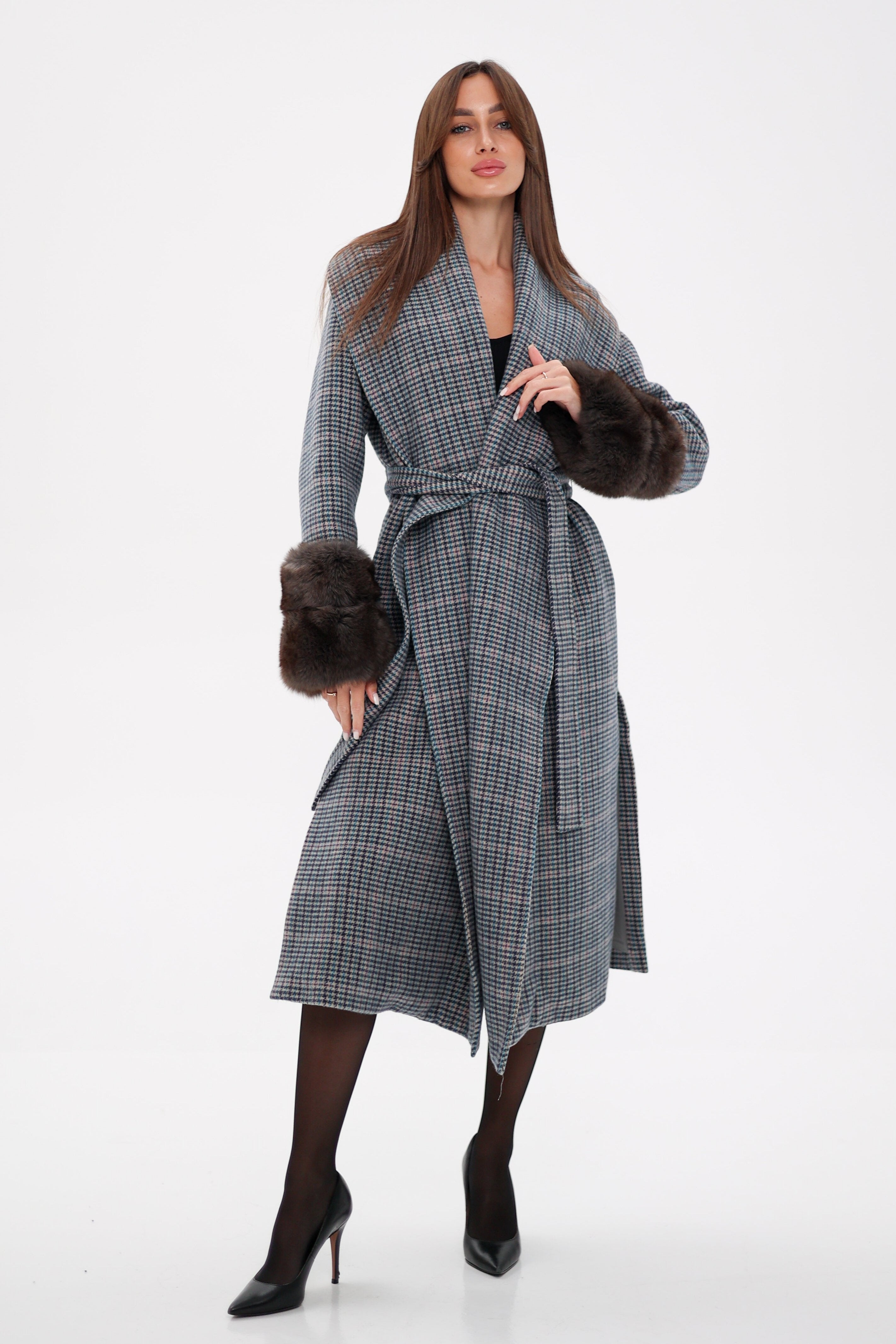 Genuine Polar Fox Fur Virgin Wool Wrap Coat - Energize Trek