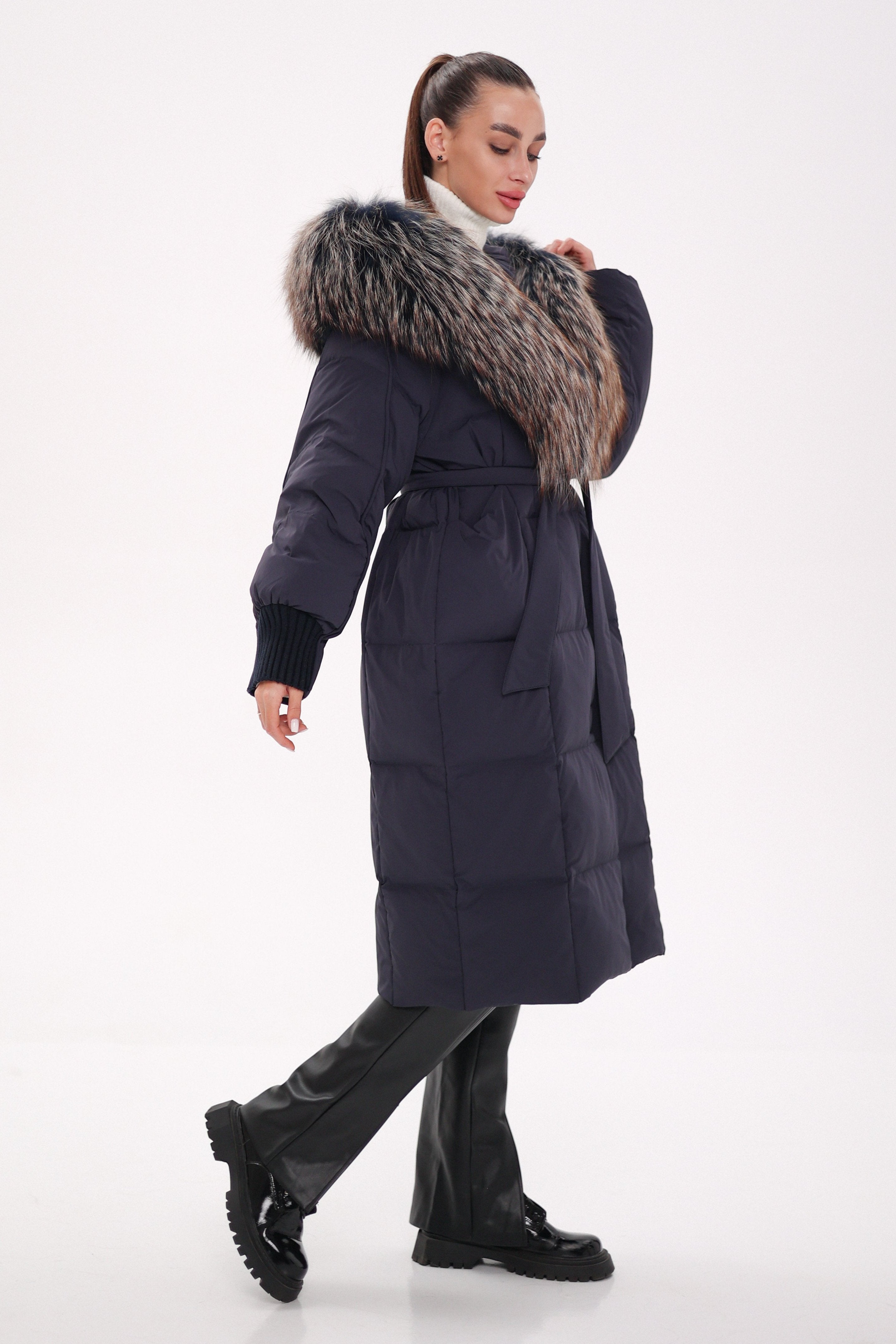 Rei Genuine Fur Trim Hooded Down Coat in Navy - Energize Trek