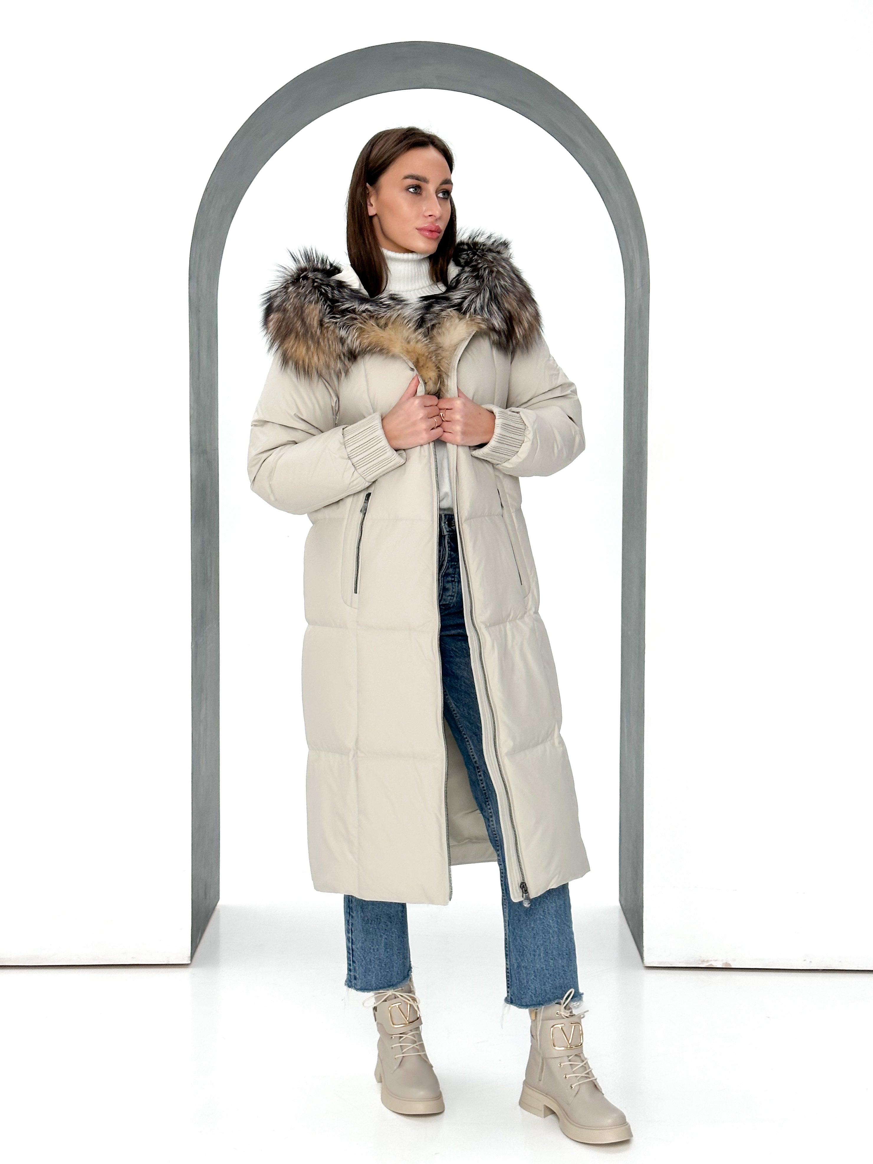 Alice Genuine Silver Fox Down Fill Coat - Energize Trek
