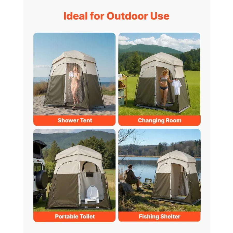 Camping Shower Tent 2 Room Foldable Portable Privacy Changing Room Ground Stakes - Energize Trek