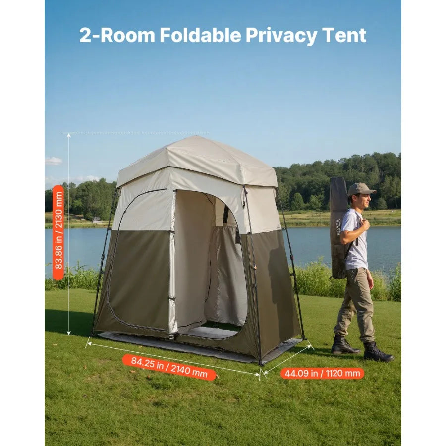 Camping Shower Tent 2 Room Foldable Portable Privacy Changing Room Ground Stakes - Energize Trek