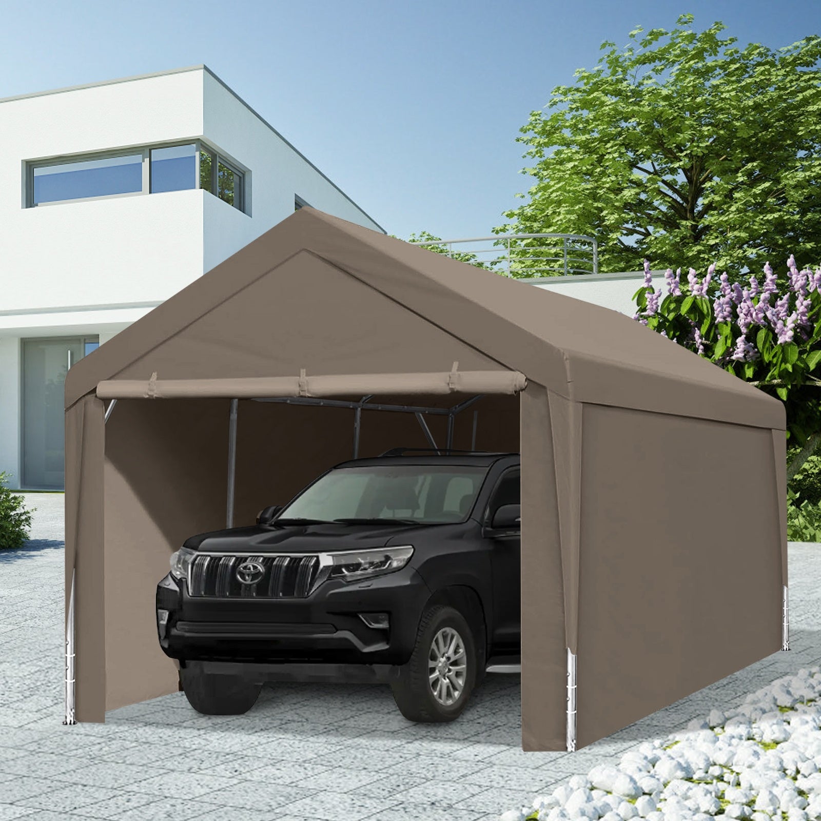 Carport  10x20 Heavy Duty Portable Carport Garage Tent For Outdoor Storage Shelter Khaki - Energize Trek