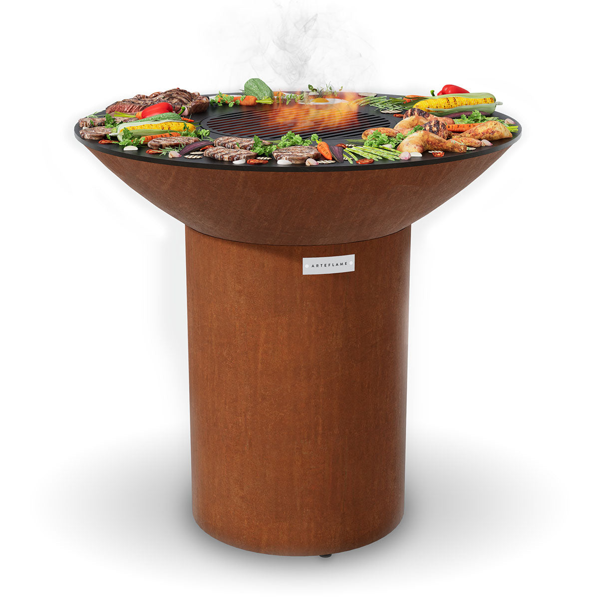 Arteflame Classic 40″ — Round Base Flat-Top Grill & Fire Bowl (CORTEN Steel) - Energize Trek