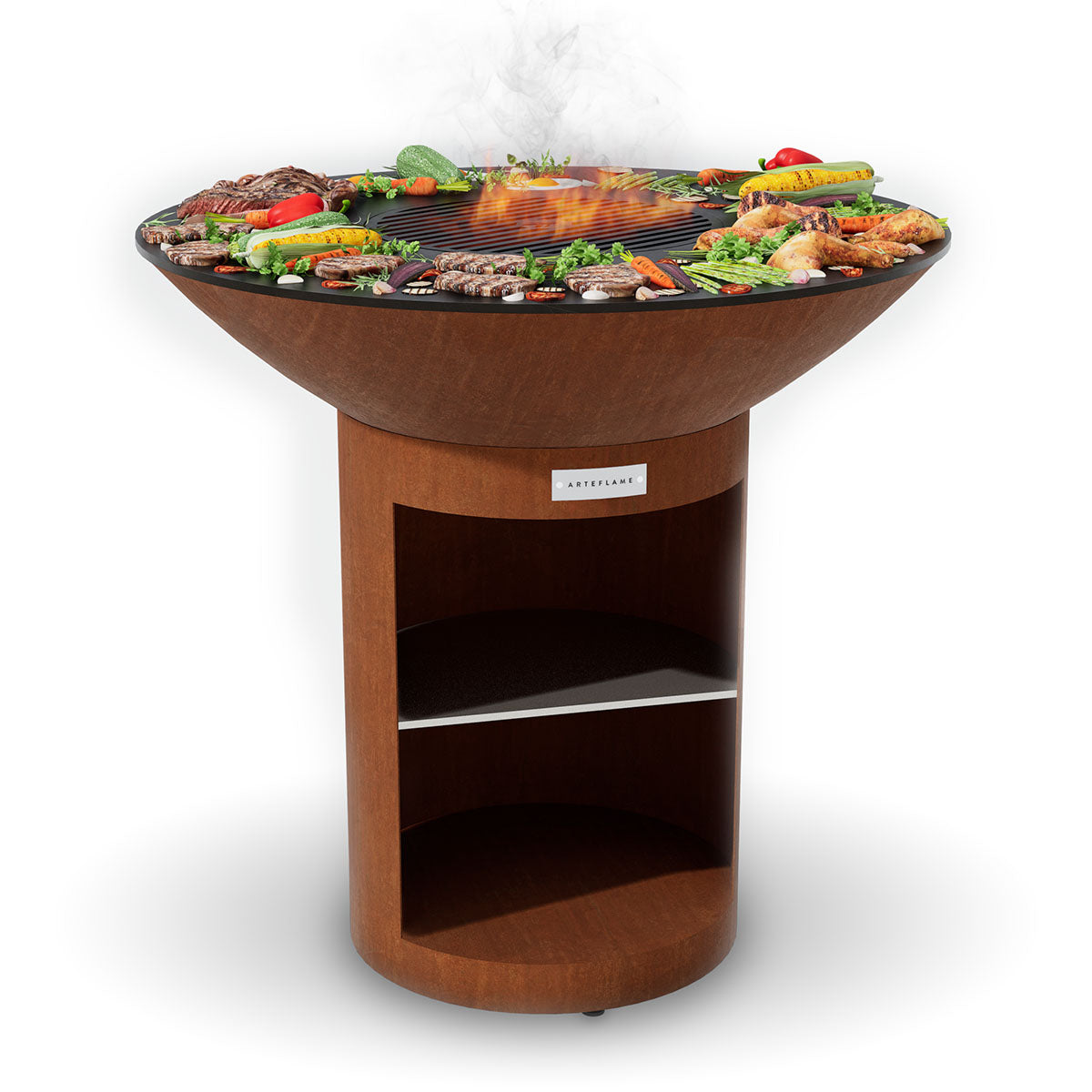 Arteflame Classic 40″ — Storage Base Flat-Top Grill & Fire Bowl (CORTEN Steel) - Energize Trek