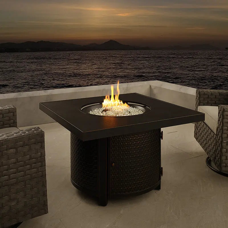 Clayton 40" Round Hammered Aluminum Convertible Gas Fire Pit Table - Energize Trek