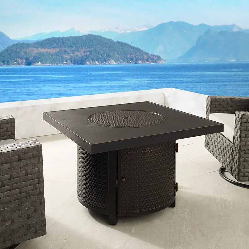 Clayton 40" Round Hammered Aluminum Convertible Gas Fire Pit Table - Energize Trek