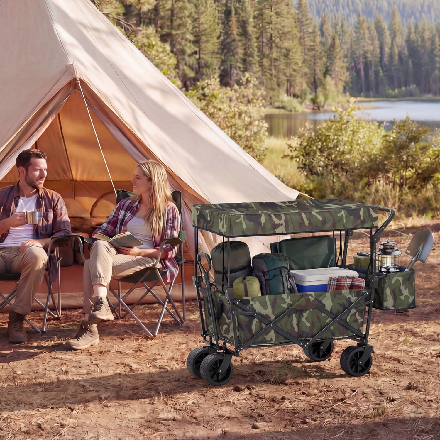 Collapsible Wagon with Removable Canopy and Detachable Storage Bag - Energize Trek