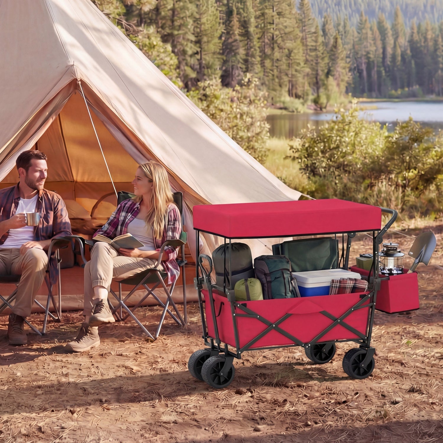 Collapsible Wagon with Removable Canopy and Detachable Storage Bag - Energize Trek