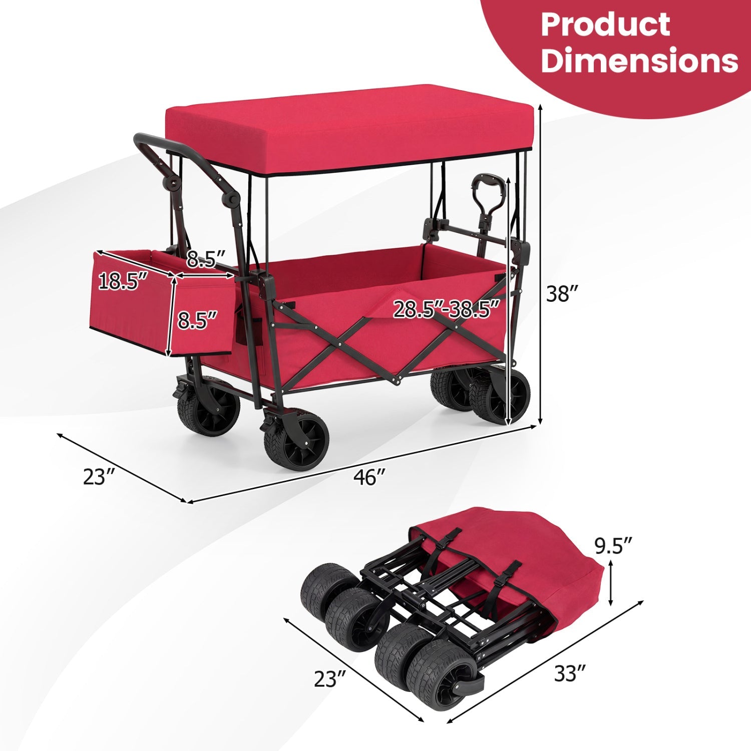 Collapsible Wagon with Removable Canopy and Detachable Storage Bag - Energize Trek