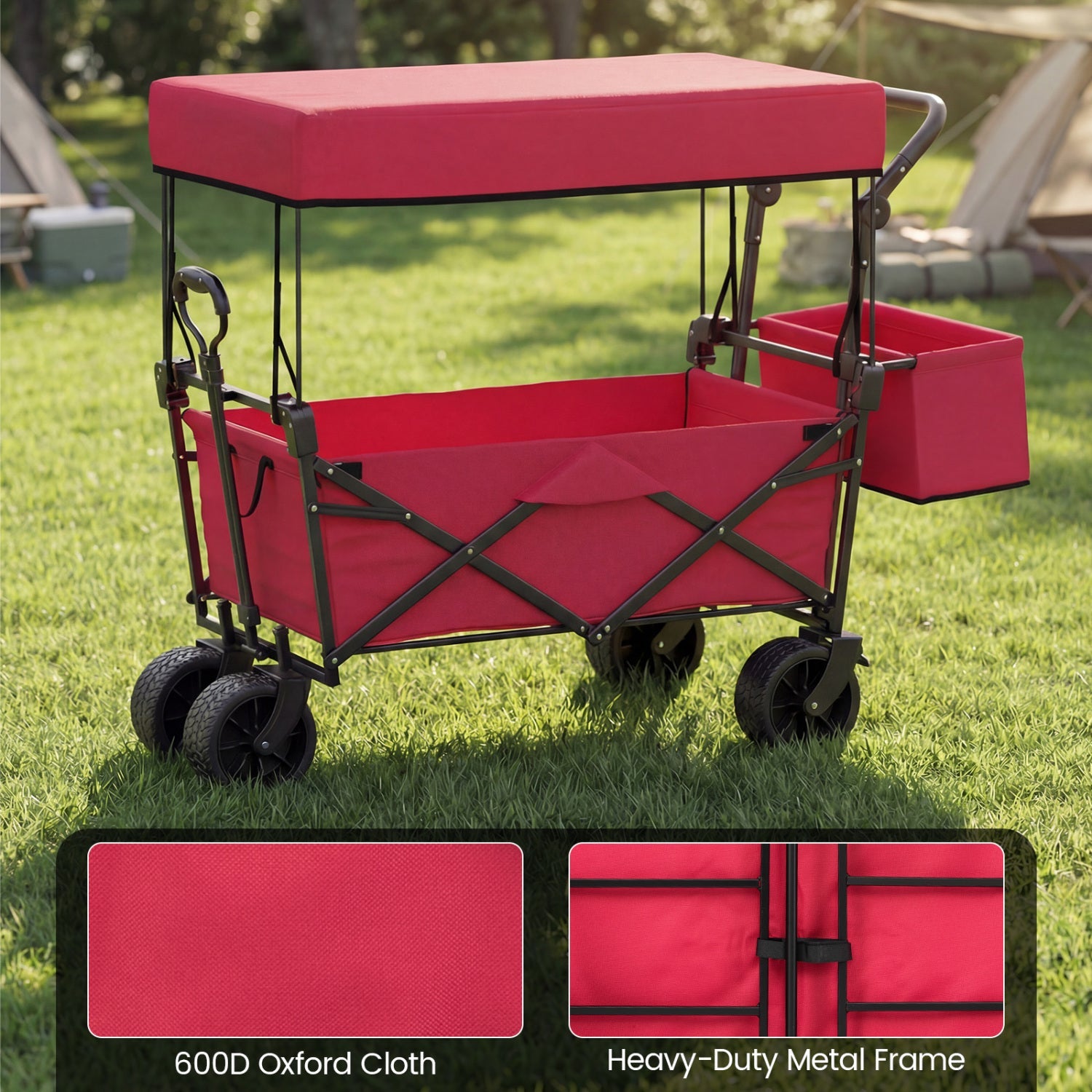 Collapsible Wagon with Removable Canopy and Detachable Storage Bag - Energize Trek
