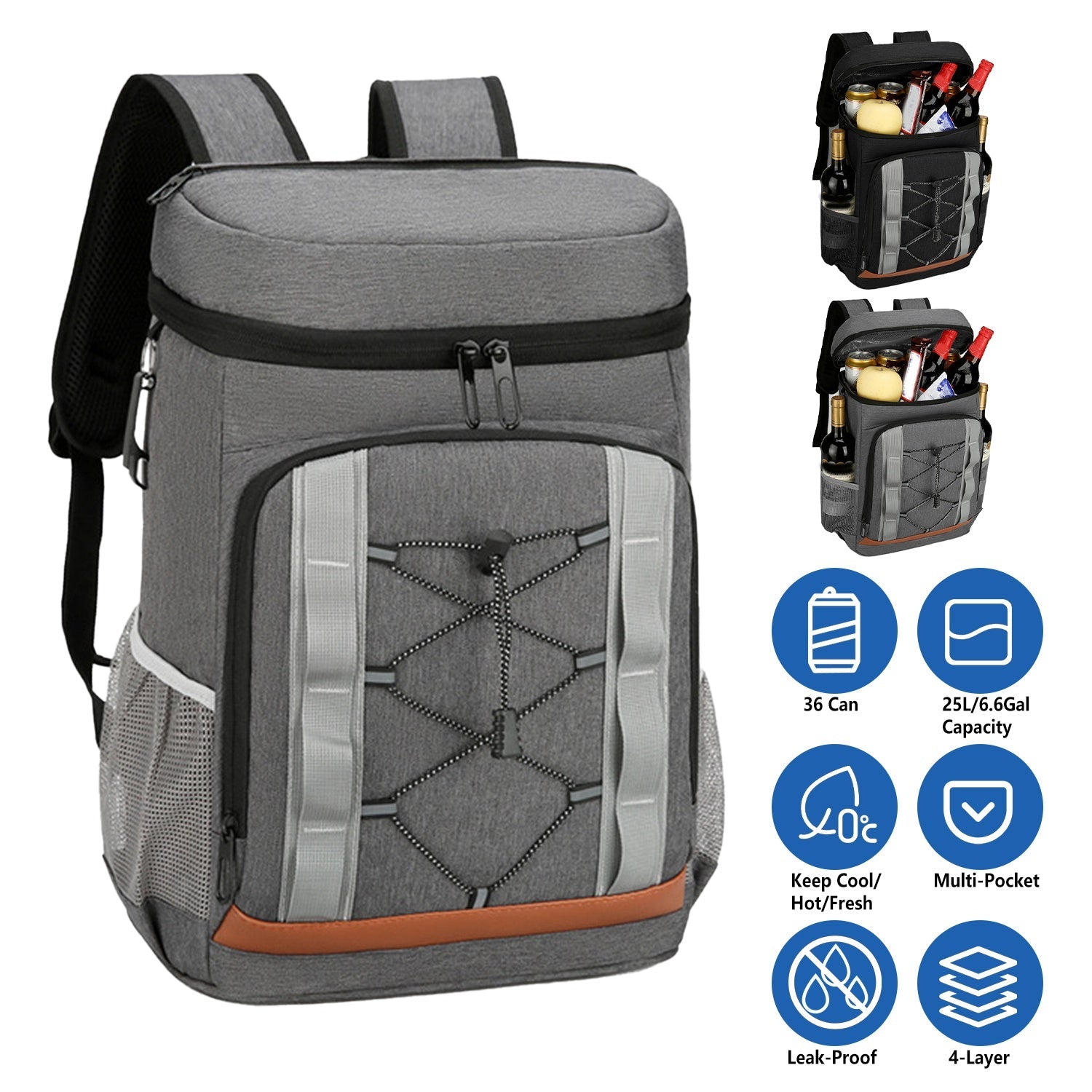 Cooler Backpack 36 Can Leakproof Insulated Cooler Backpack with 25L/6.6Gal for Picnic Camping Beach Hiking Fishing Travel - Energize Trek