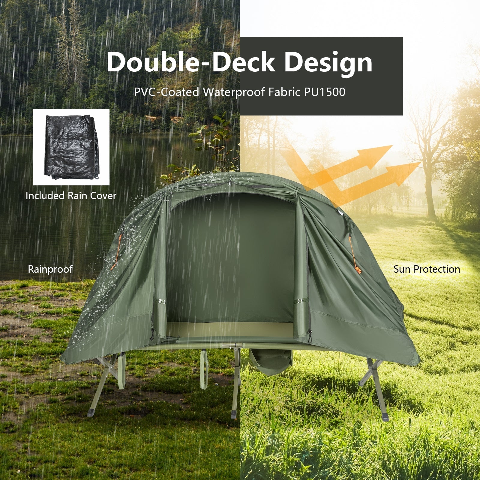 Cot Elevated Compact Tent Set with External Cover-Green - Energize Trek
