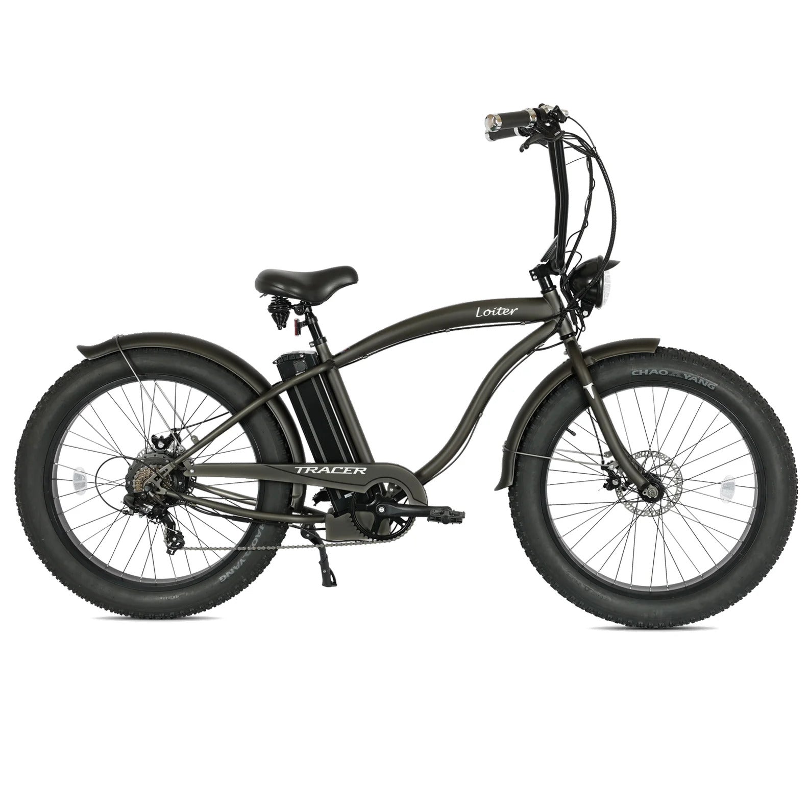 Tracer Loiter 26" Cruiser E-Bike Shimano 7-Speed Steel Frame Triple Tree Fork Disc Brake HANDLEBAR Steel Hi-Rise Hi15¡± W31.5¡±  Fat Black  Rims 3" 26x4.0 Tires Motor 800W Panasonic Lithium Battery 48V/17.5 Ah Li-ion Color: Blue 2299.00 - Energize Trek