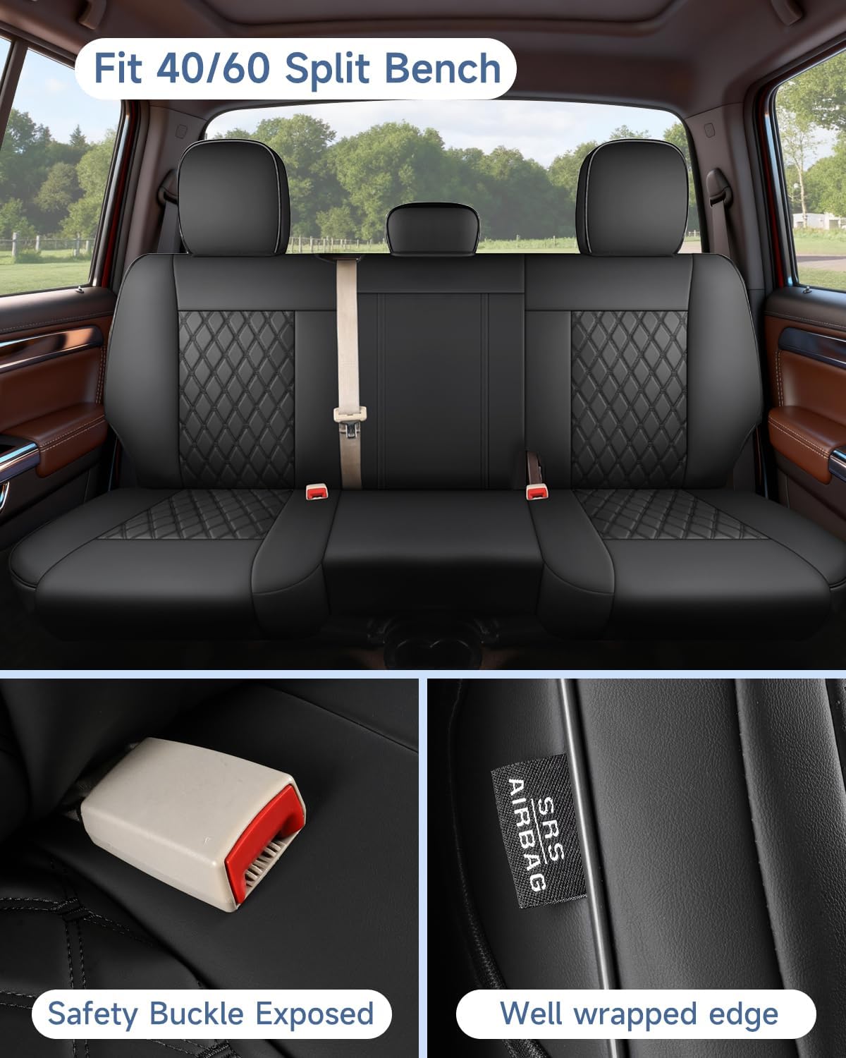 Custom Seat Covers fit for Dodge Ram 1500 2500 3500, Full Coverage Luxury Leather Ram Truck Seat Cover 2009-2025 Compatible with Crew Cab Double Quad Regular ( Full Set (Flat Front/Curved Rear)) - Energize Trek
