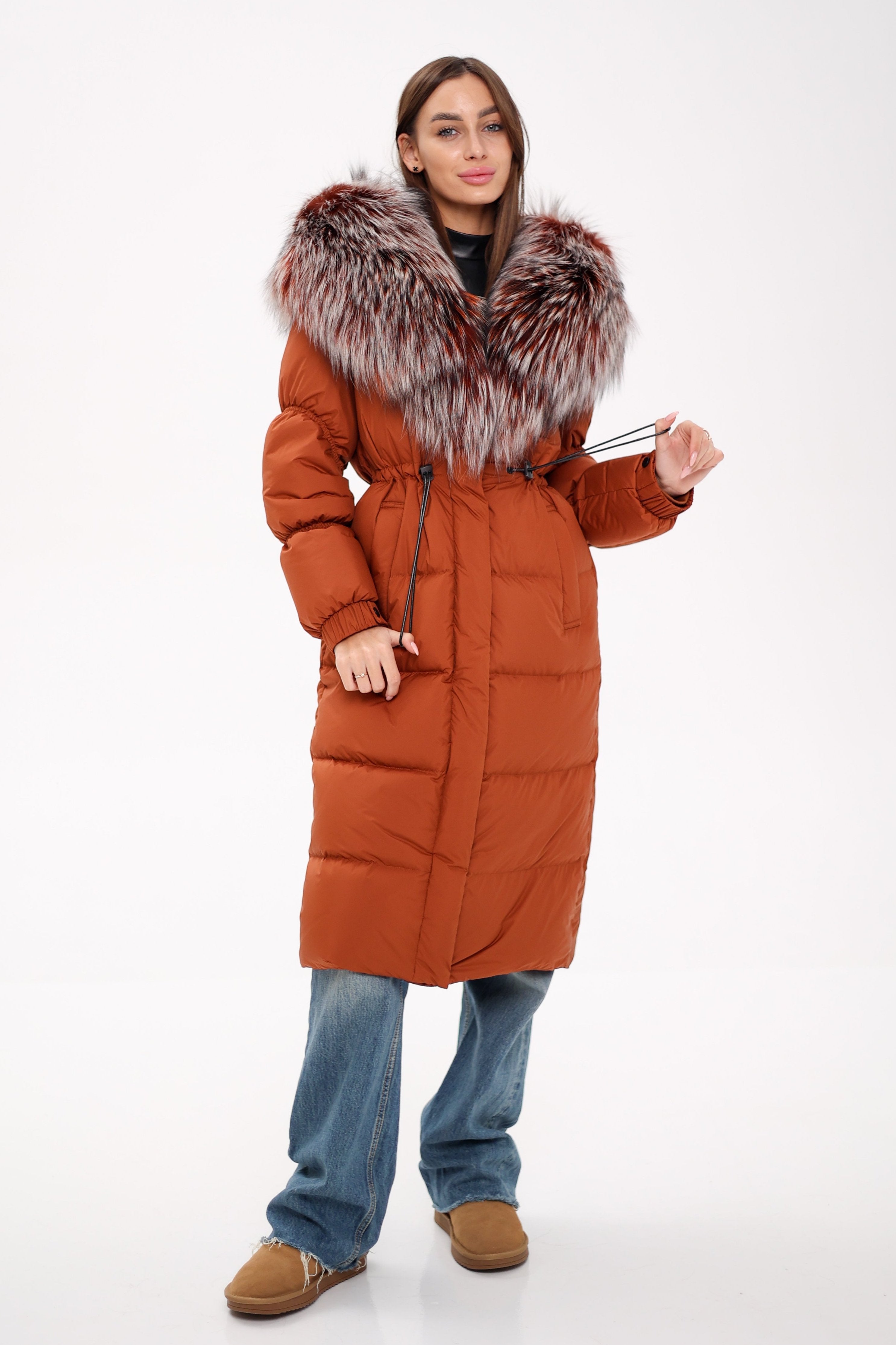 Genuine Silver Fox Fully Lined Hood Down Filled Coat - Energize Trek