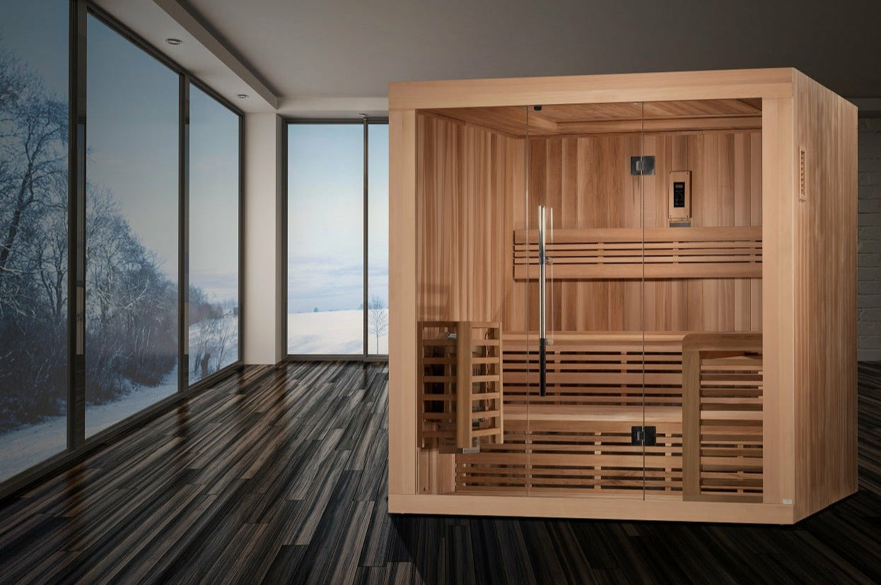 SAUNA EVOLUTION®  6 Person Indoor Double bench Steam Sauna Glass 18 - Energize Trek