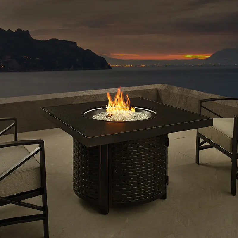 Dalton 40" Square Woven Aluminum Convertible Gas Fire Pit Table - Energize Trek