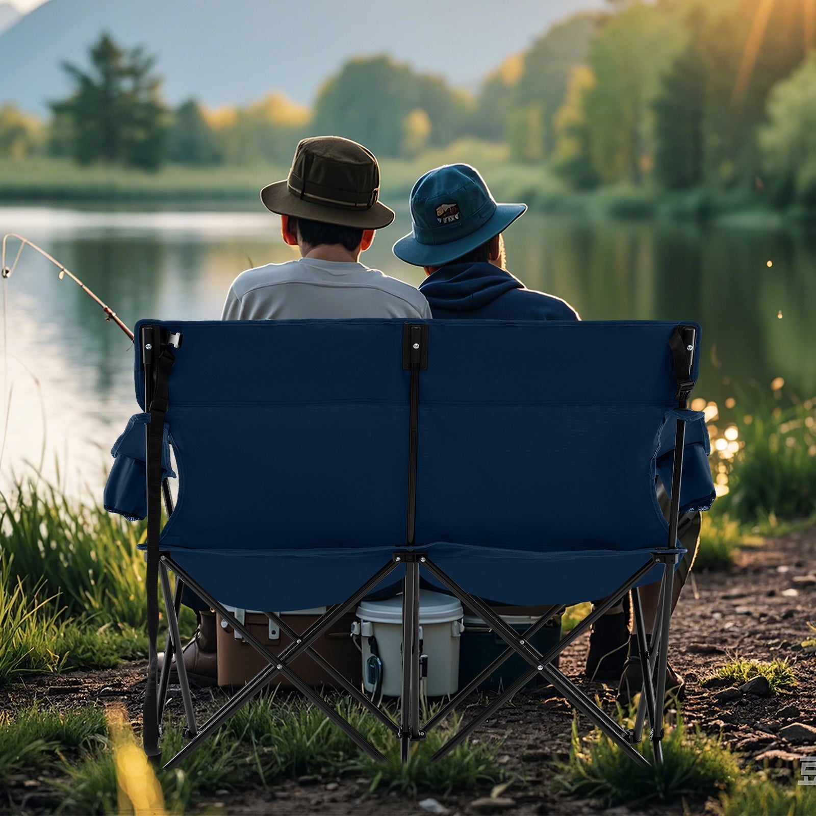 Double Camping Chair 2-Person Outdoor Folding Loveseat with Cup Holders - Energize Trek