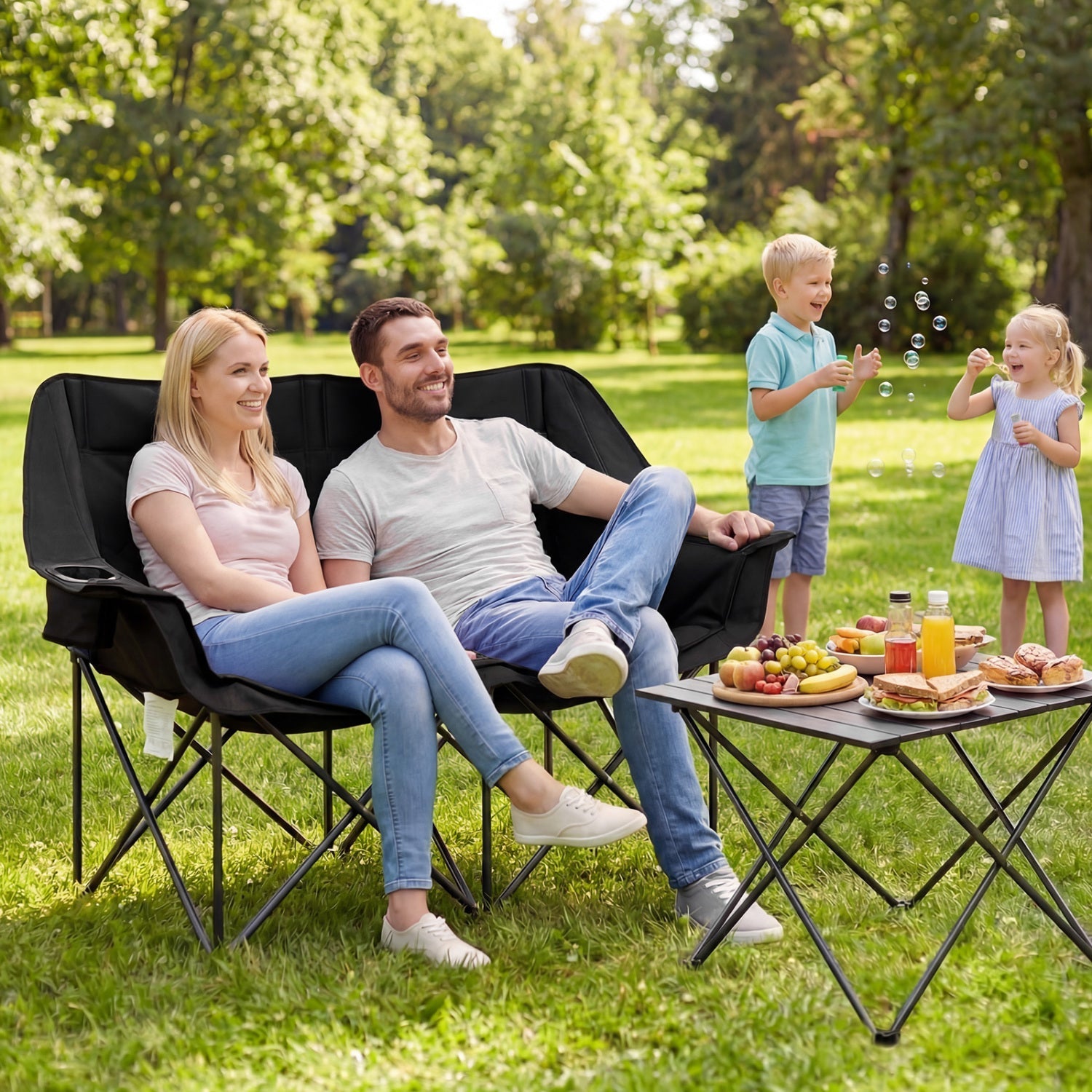 Double Camping Chair with Cup Holders Glass Racks and Mesh Pockets - Energize Trek