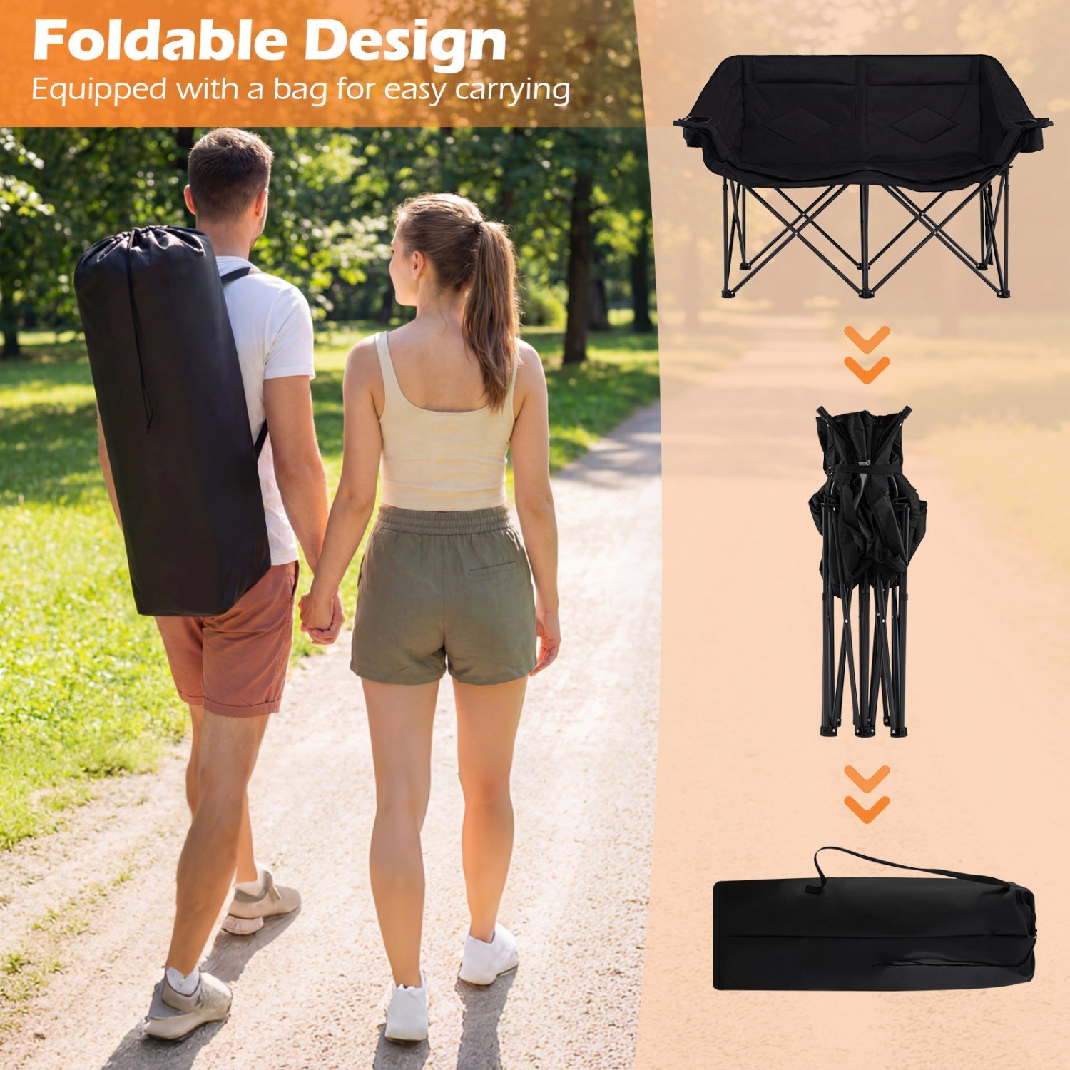 Double Camping Chair with Cup Holders Glass Racks and Mesh Pockets - Energize Trek