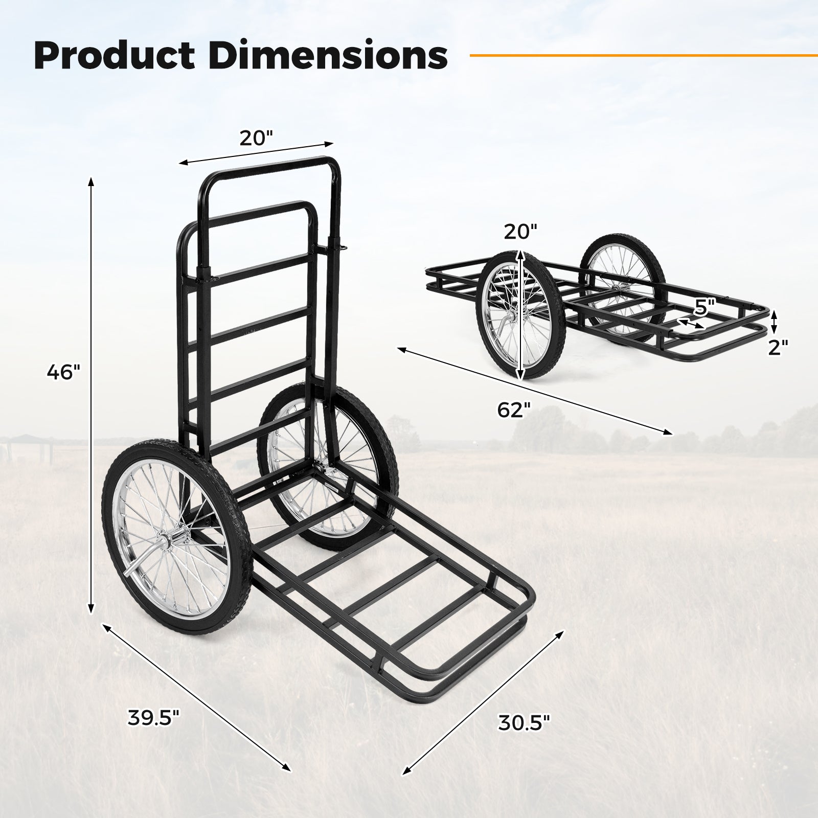 Double-Layer Deer Cart with 20 Inch Rubber Wheels - Energize Trek