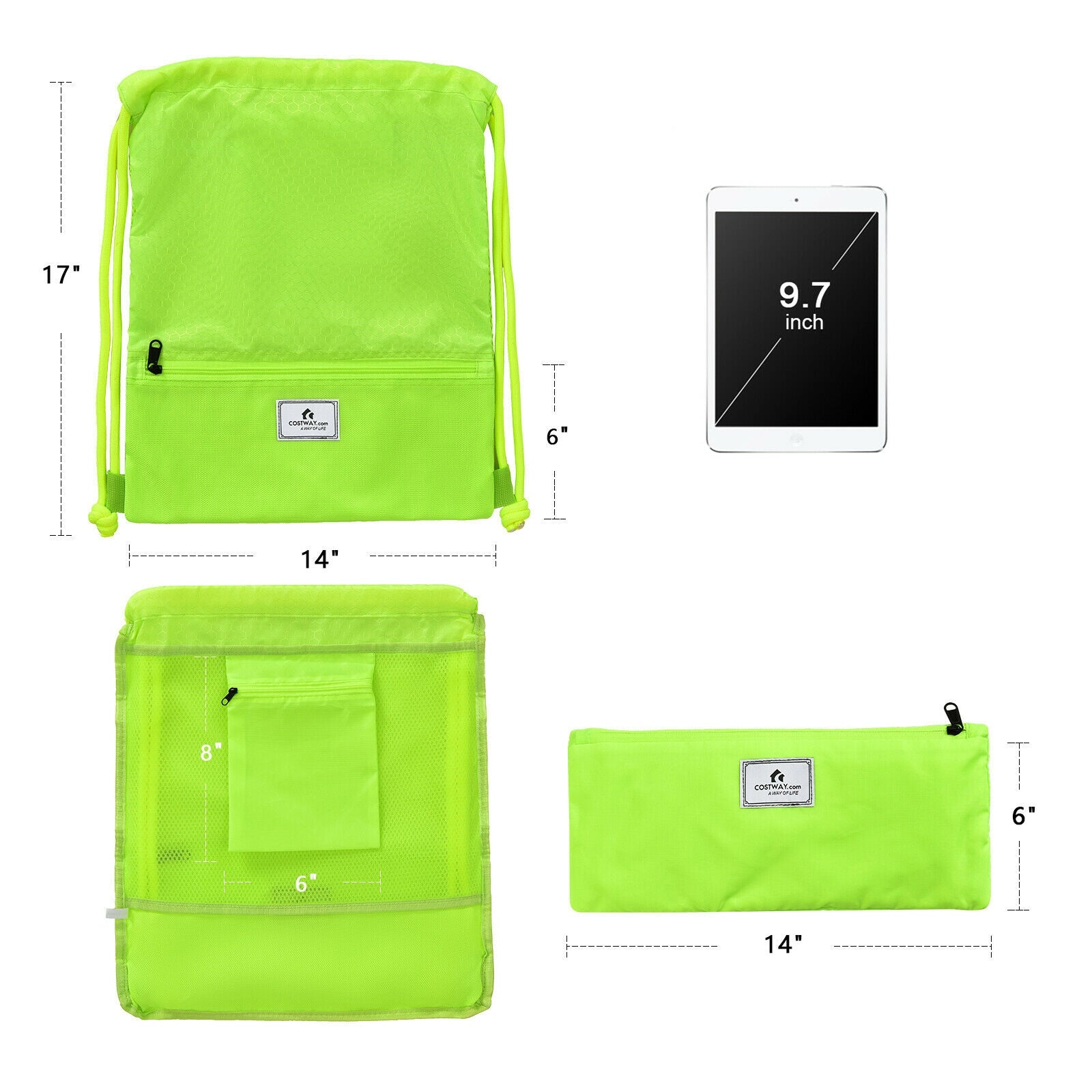 Drawstring Backpack String Bag Foldable Sports Sack with Zipper Pocket - Energize Trek
